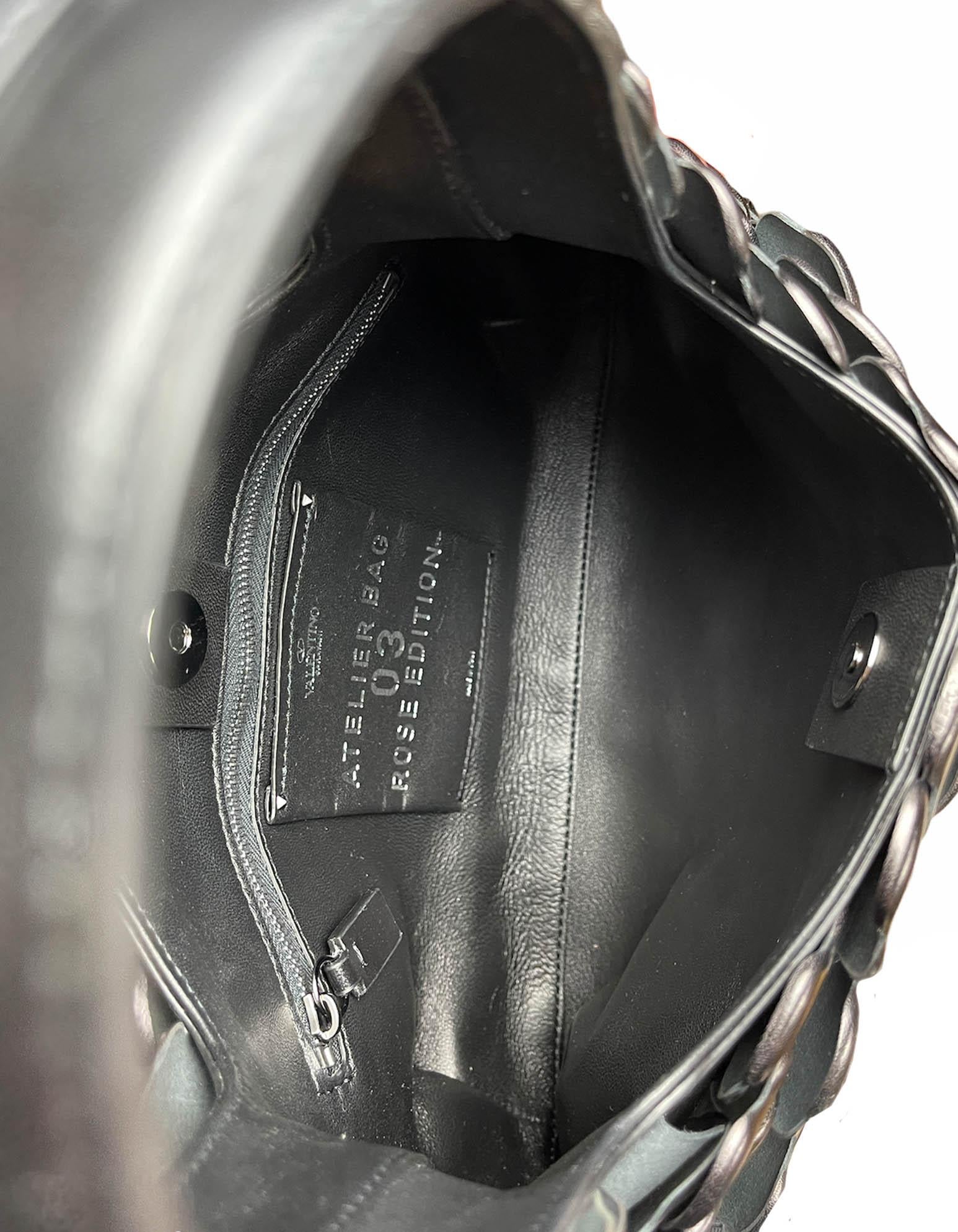 Valentino Garavani Black Leather Atelier Rose 03 Edition Small Hobo Bag rt $3250 1
