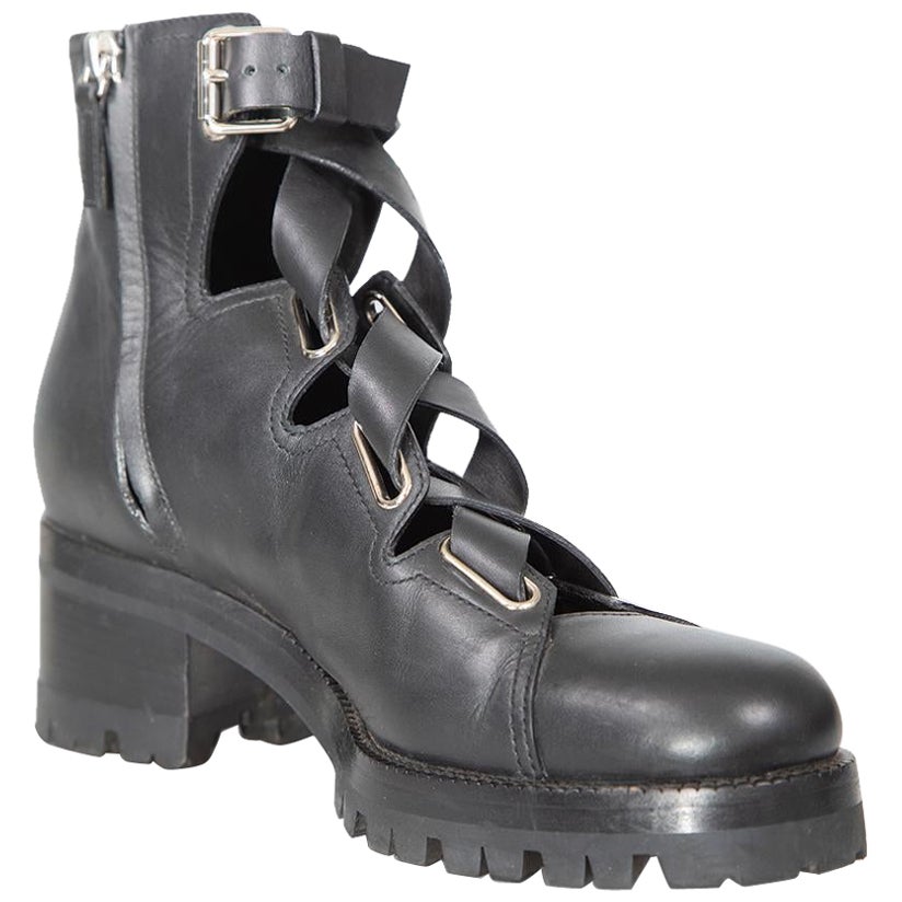 Valentino Garavani Bottes à boucles en cuir noir Taille IT 38