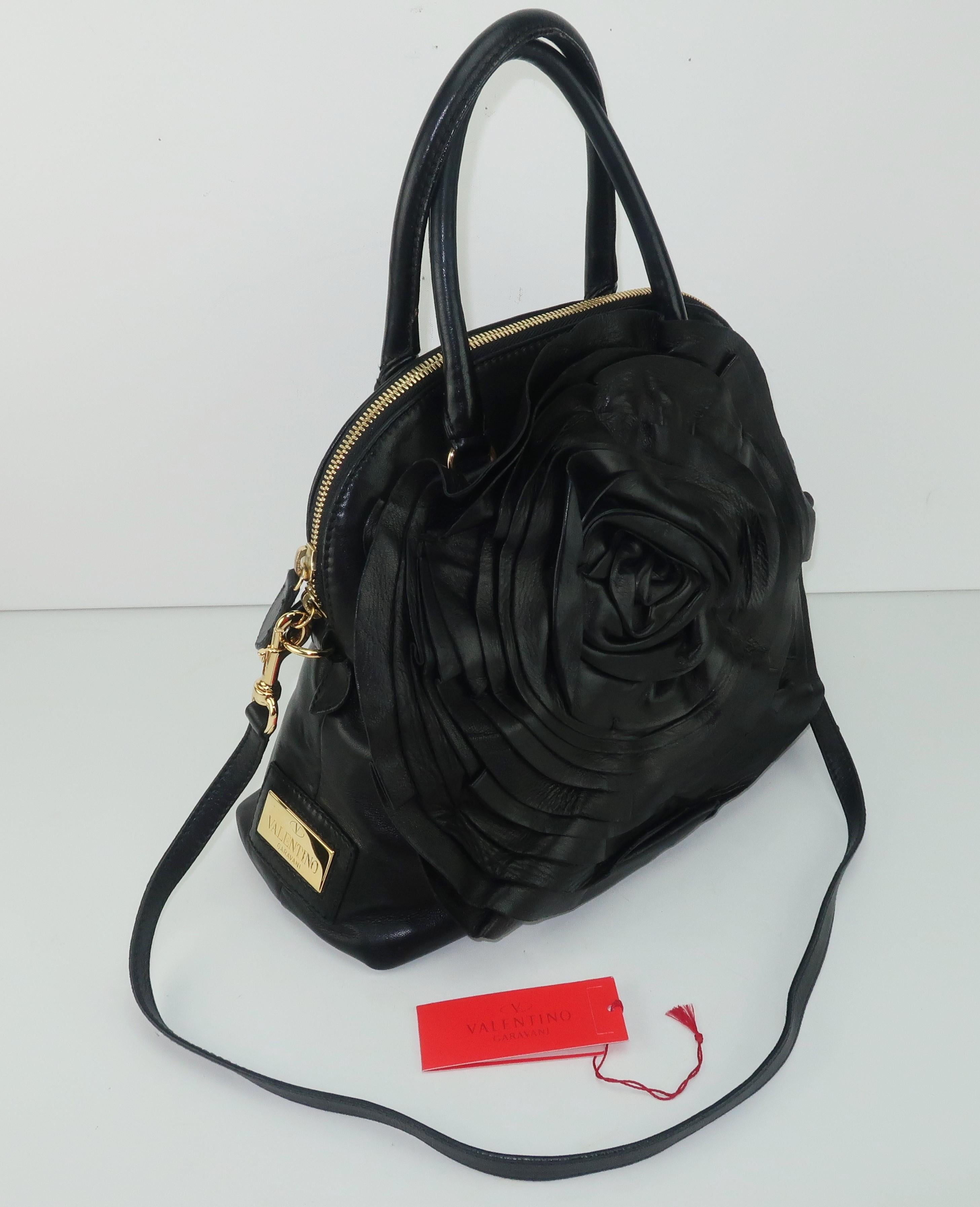 Valentino Garavani Black Leather Petale Dome Handbag 6