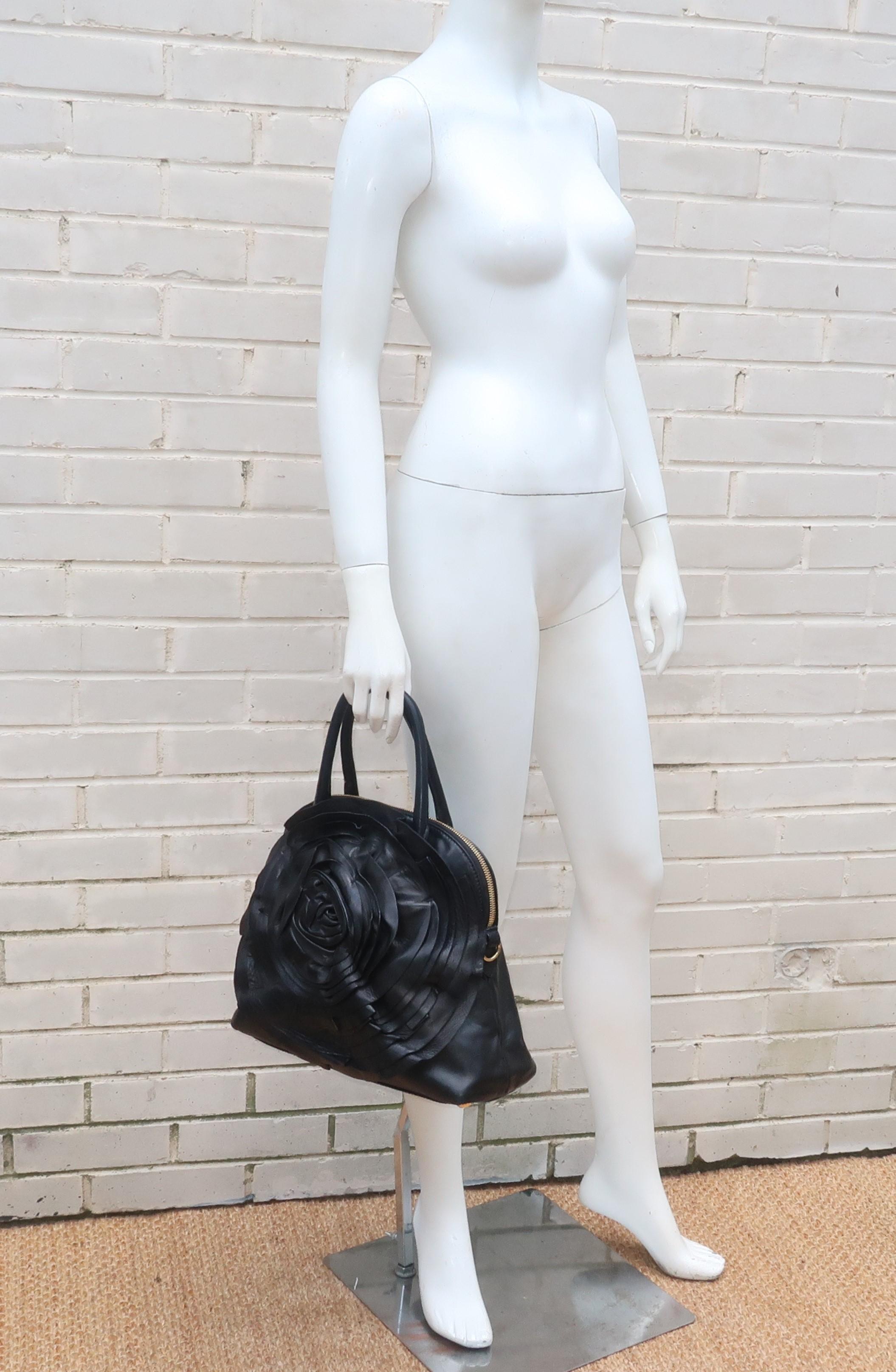 Valentino Garavani Black Leather Petale Dome Handbag 10