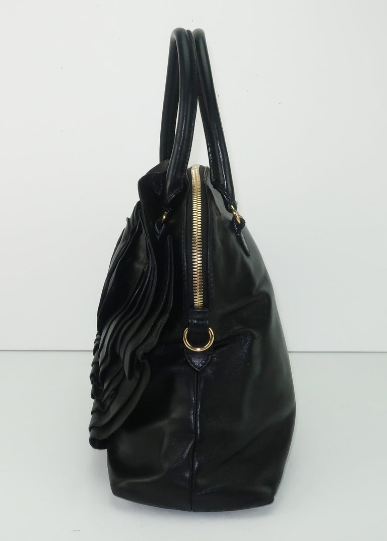 $2295 Valentino Garavani Petale Flower Black Patent Leather Tote