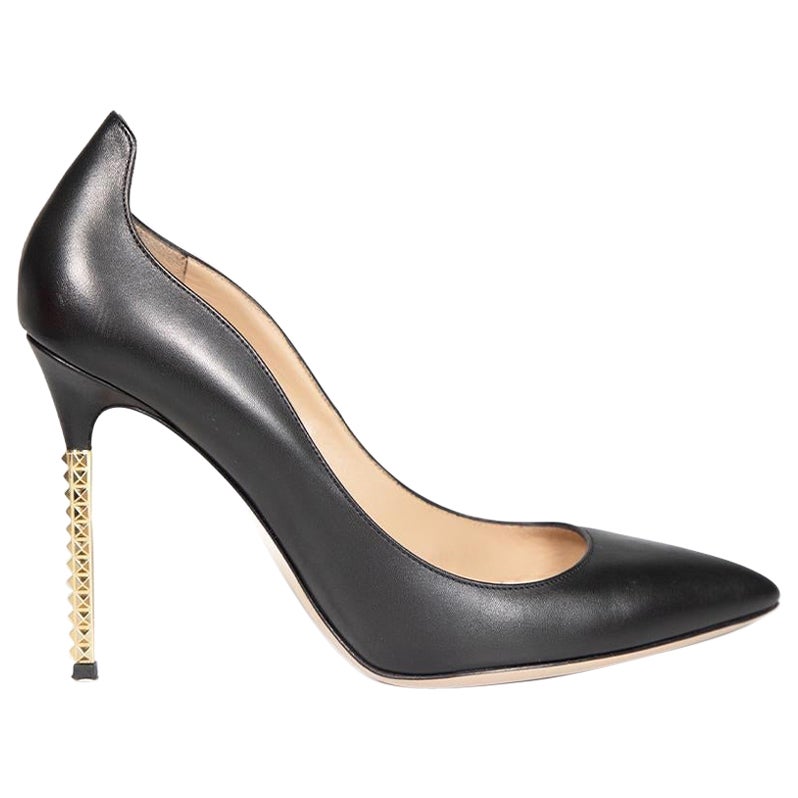 Valentino Garavani Black Leather Rockstud Accent Heels Size IT 38