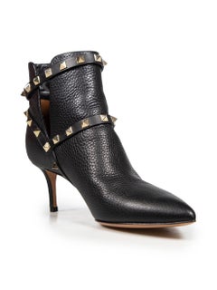 Valentino Garavani Black Leather Rockstud Ankle Boots Size IT 36.5