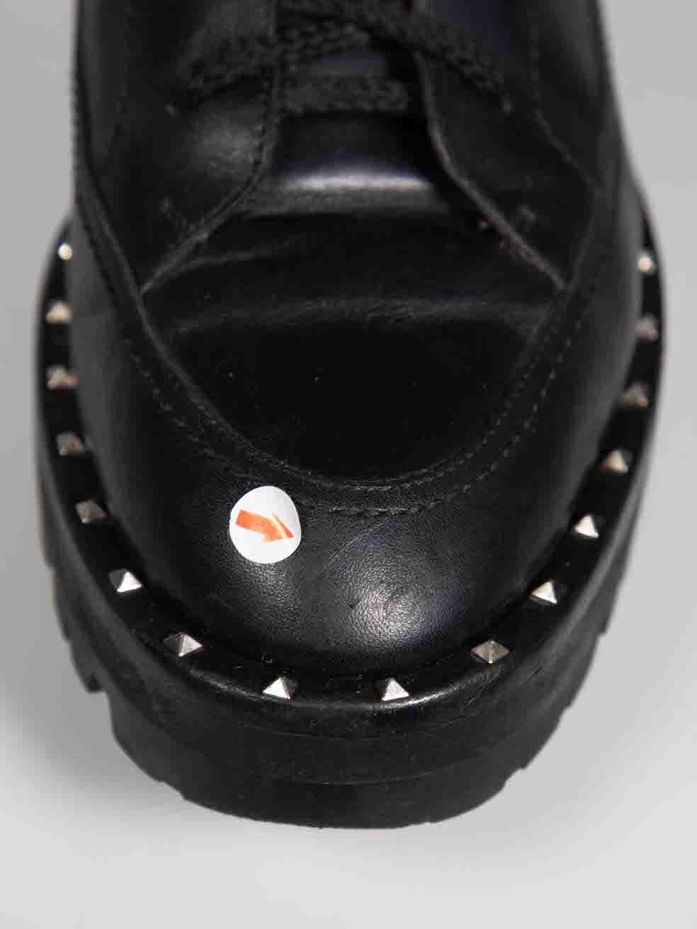 Valentino Garavani Black Leather Rockstud Combat Boots Size IT 37.5 For Sale 1