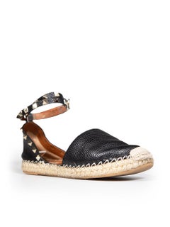 Valentino Garavani Black Leather Rockstud Espadrilles Size IT 37