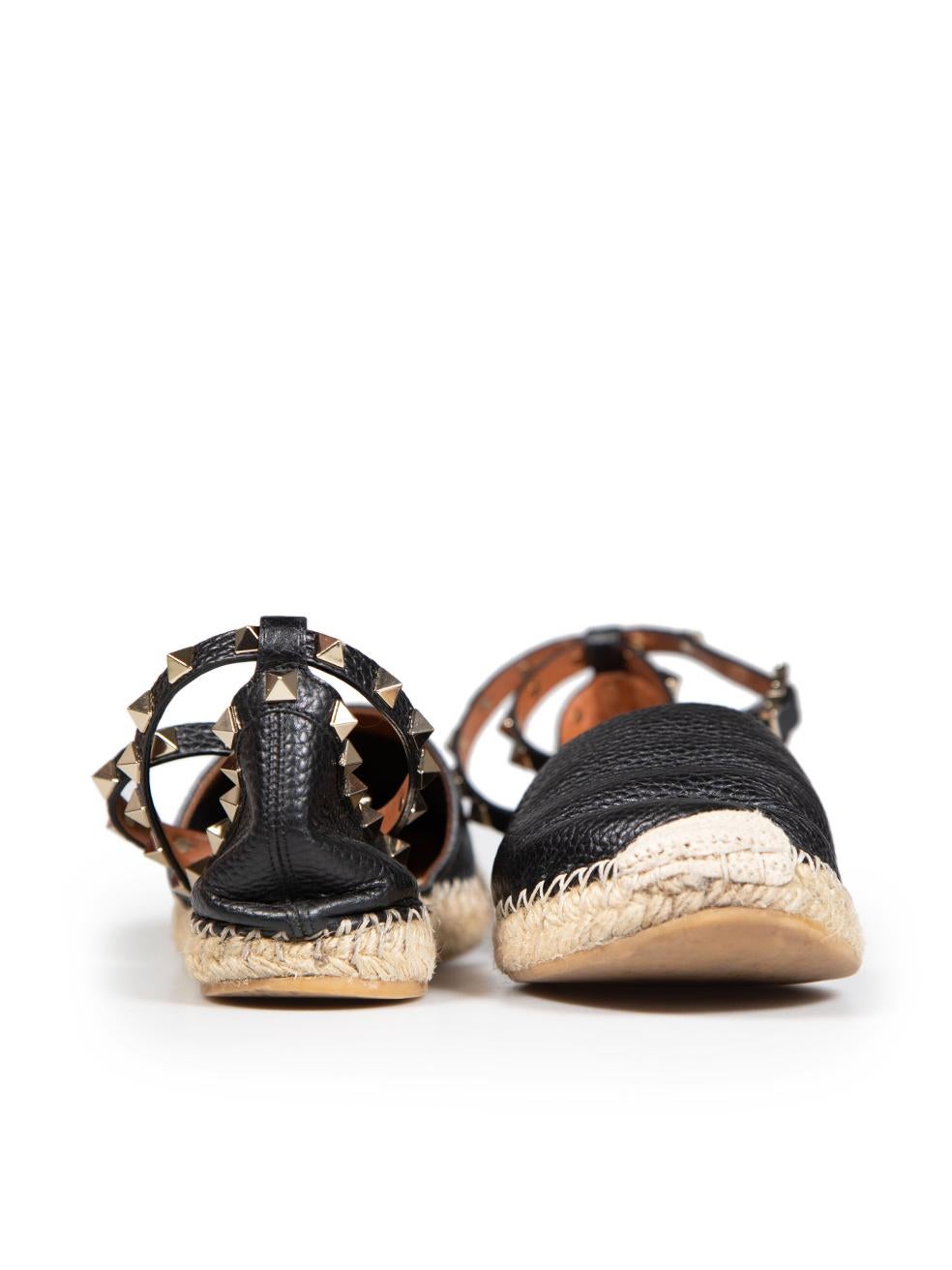 Valentino Garavani Black Leather Rockstud Espadrilles Size IT 37 In Excellent Condition In London, GB