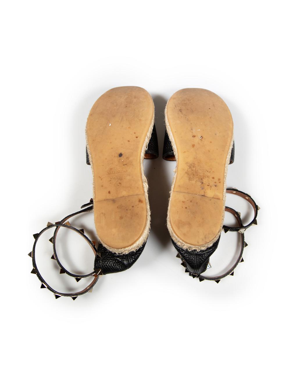 Women's Valentino Garavani Black Leather Rockstud Espadrilles Size IT 37
