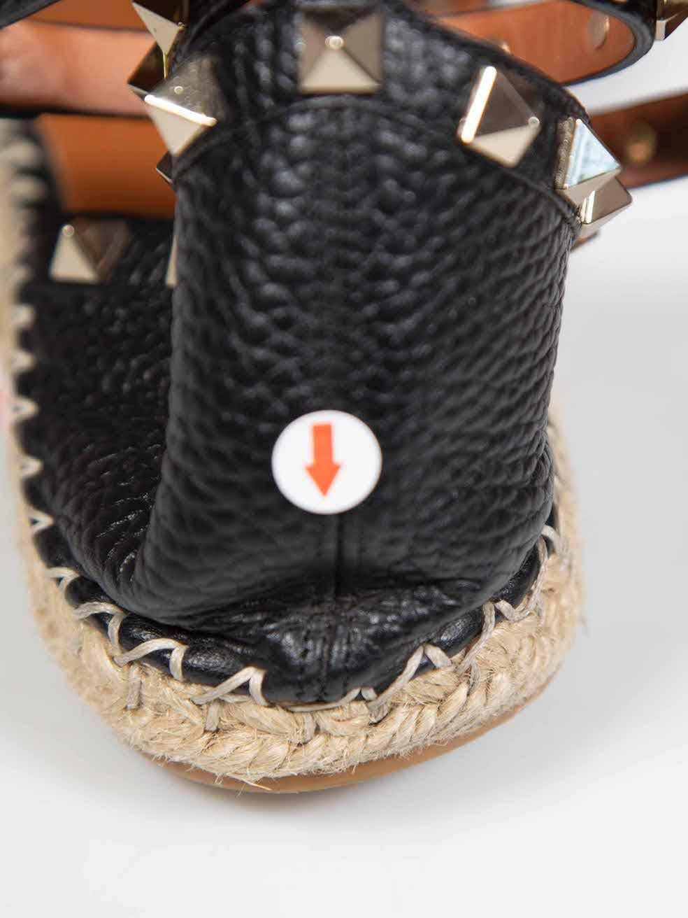 Valentino Garavani Black Leather Rockstud Espadrilles Size IT 37 4