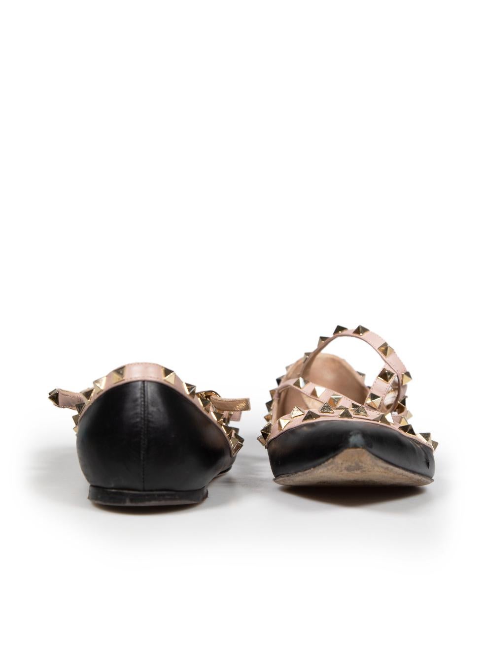 Beige Valentino Garavani Black Leather Rockstud Flats Size IT 42