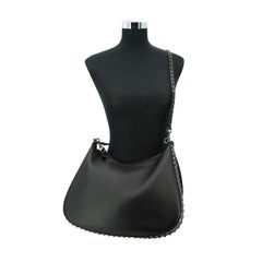 Valentino Garavani Black Leather Rockstud Hobo Shoulder Bag