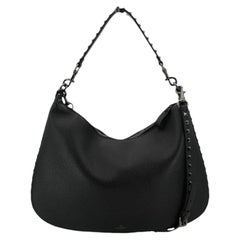 Valentino Garavani Black Leather Rockstud Hobo Shoulder Bag