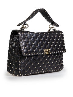 Valentino Garavani Black Leather Rockstud Top Handle Bag