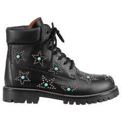 Valentino Garavani Black Leather Star Studded Combat Boots Size IT 40.5 Valentino Garavani Black Leather Star Studded Combat Boots Size IT 40.5