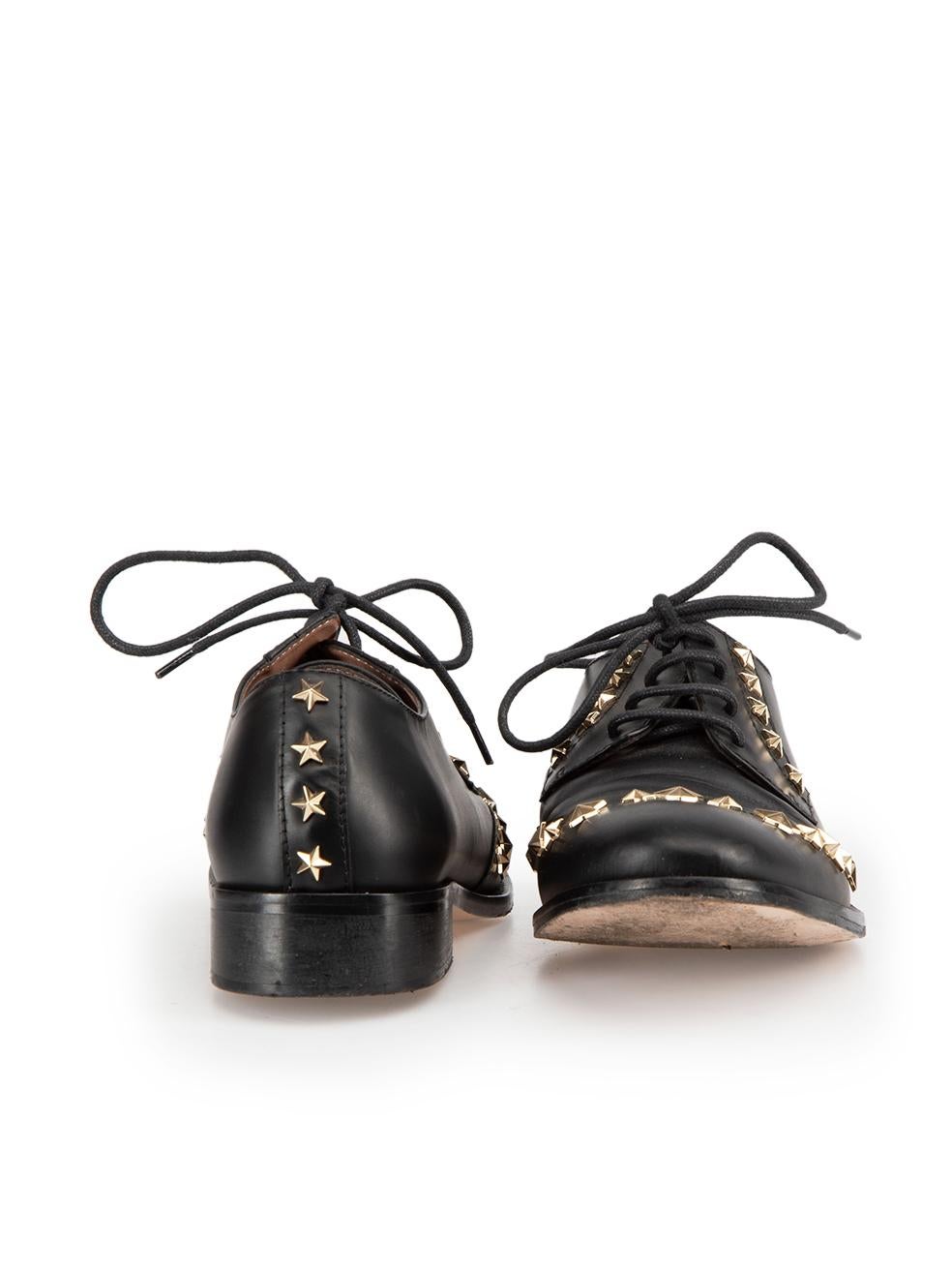 Valentino Garavani Black Leather Star Studded Oxfords Size IT 37.5 In Excellent Condition For Sale In London, GB