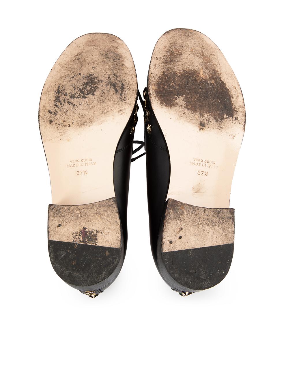 Women's Valentino Garavani Black Leather Star Studded Oxfords Size IT 37.5 For Sale