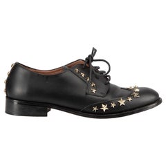 Valentino Garavani Black Leather Star Studded Oxfords Size IT 37.5