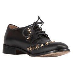 Valentino Garavani Black Leather Star Studded Oxfords Size IT 37.5