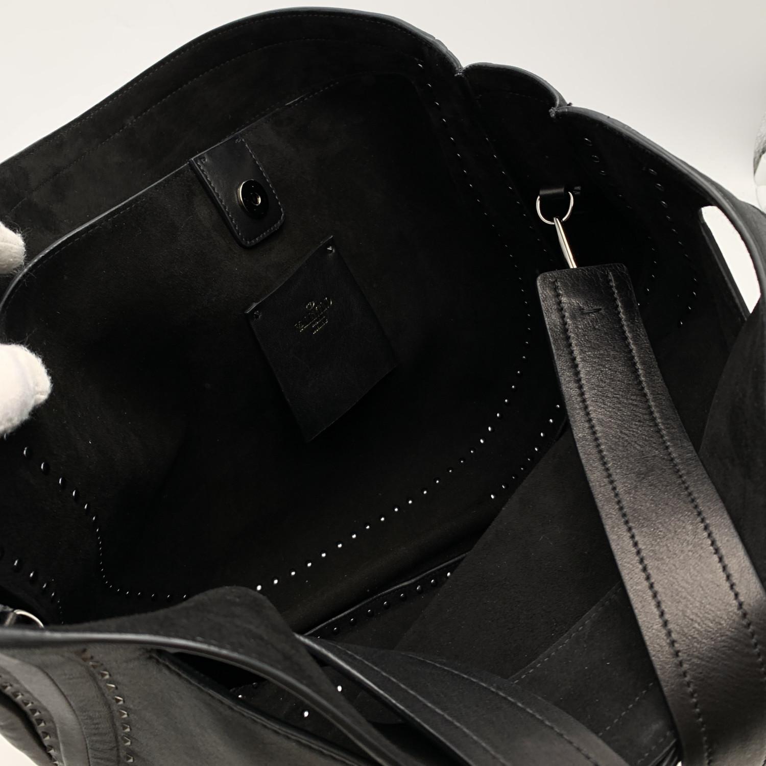 Valentino Garavani Black Leather Studded Slouchy Style Tote Bag 1