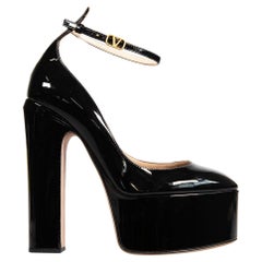 Valentino Garavani Black Patent High Block Platform Heels Size IT 39.5