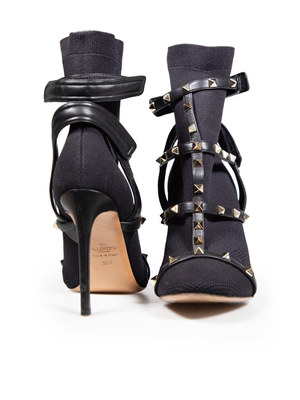 Valentino Garavani Black Rockstud Body-Tech Ankle Boots Size IT 38.5 In Excellent Condition In London, GB