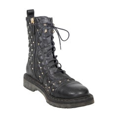 Valentino Garavani Black Rockstud Leather Combat Boots Size IT 39
