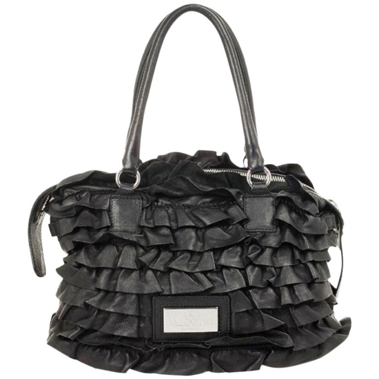 Valentino Garavani Black Ruffled Small Satchel For Sale at 1stDibs