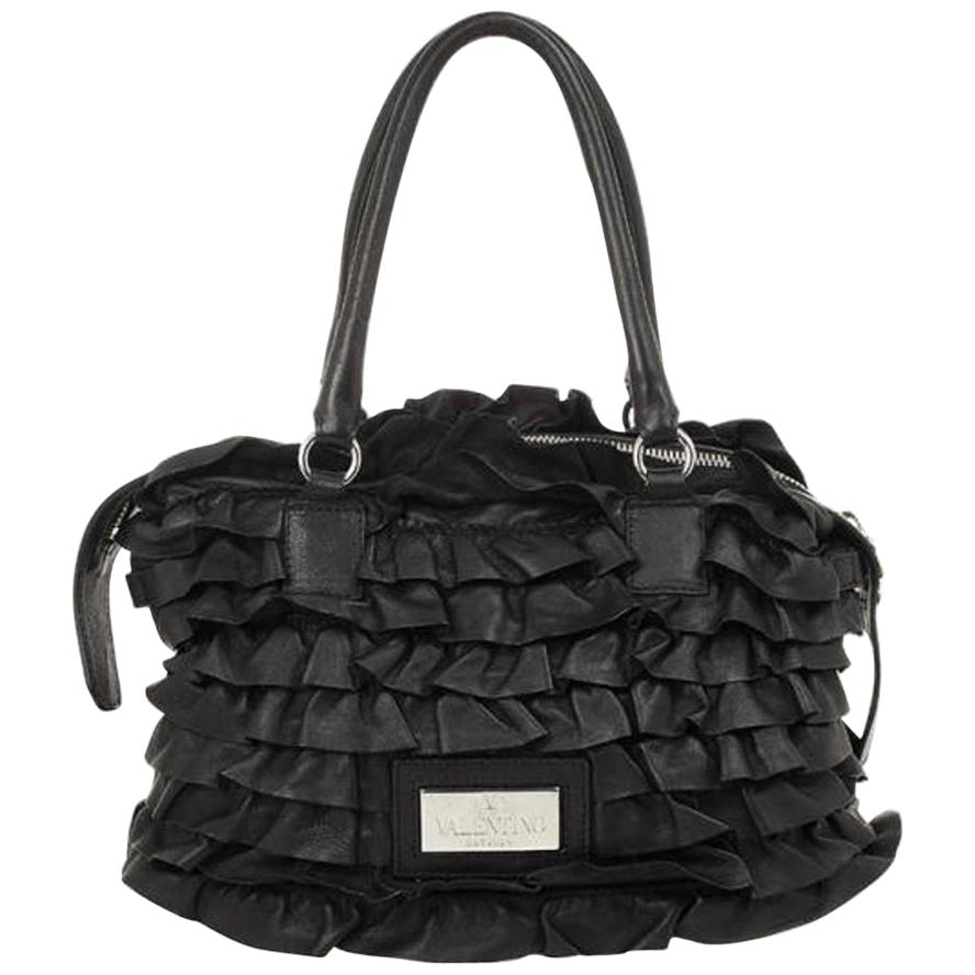 Valentino Garavani Black Ruffled Small Satchel For Sale at 1stDibs