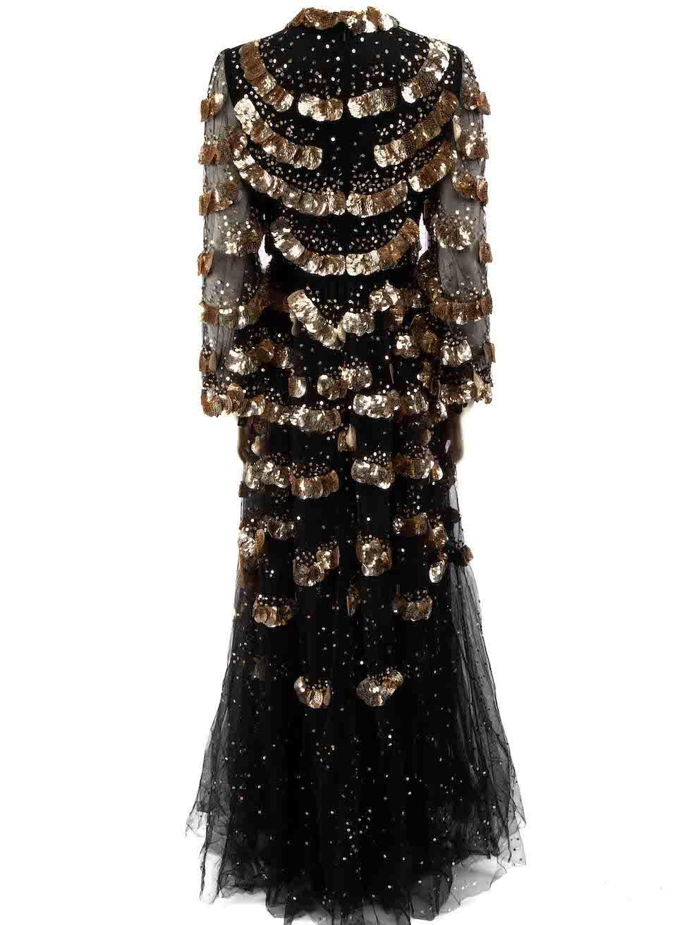 Valentino Garavani Black Sequin Embellished Tulle Maxi Gown Size S In New Condition For Sale In London, GB