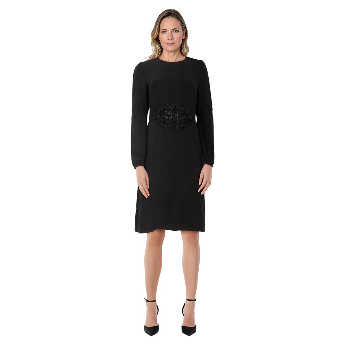 Valentino Garavani Black Silk Floral Detail Dress Size L