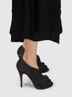 Valentino Garavani Black Suede Peep Toe Bow Heels Size IT 36