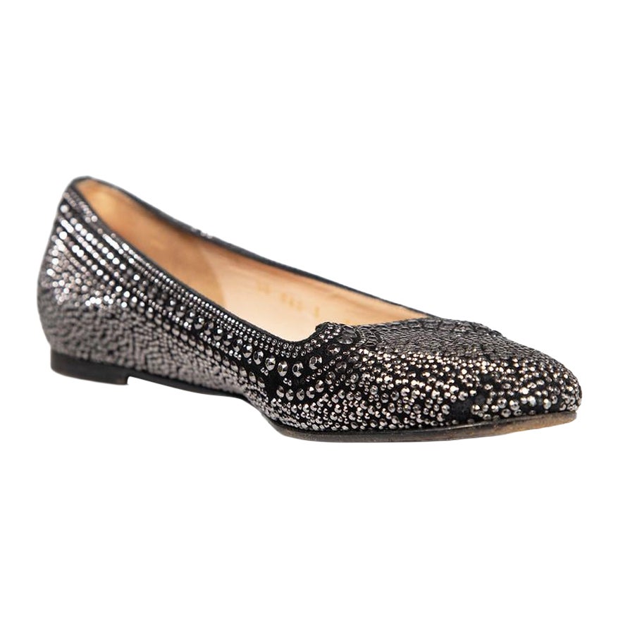 Valentino Garavani Black Suede Silver Studded Flats Size IT 37