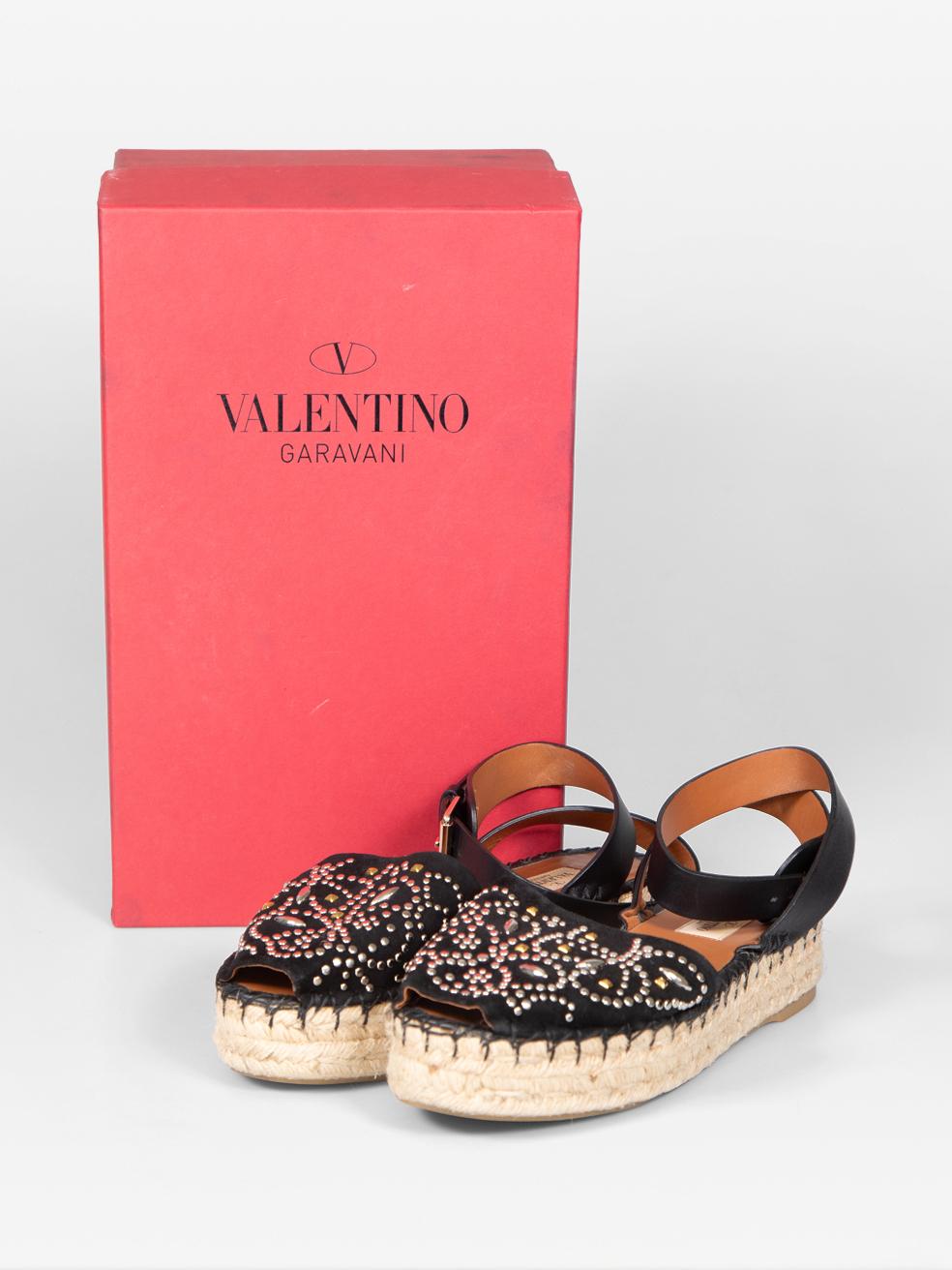 Valentino Garavani Black Suede Studded Espadrilles Size IT 38 For Sale 3