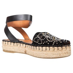 Used Valentino Garavani Black Suede Studded Espadrilles Size IT 38