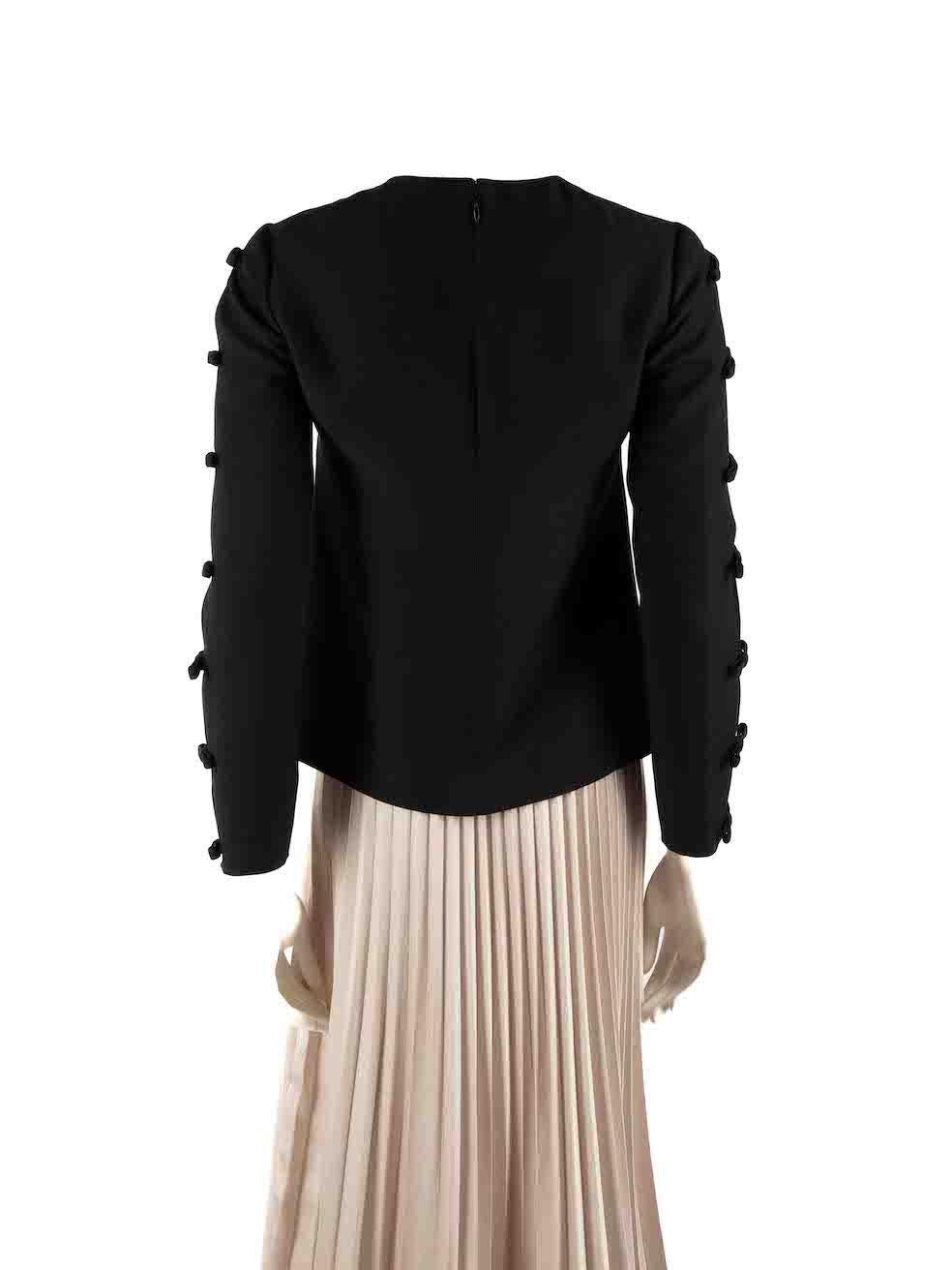 Valentino Garavani Black Wool Bow Detail Long Sleeve Top Size XS In Excellent Condition For Sale In London, GB