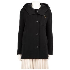 Valentino Garavani Black Wool Logo Hooded Coat Size S