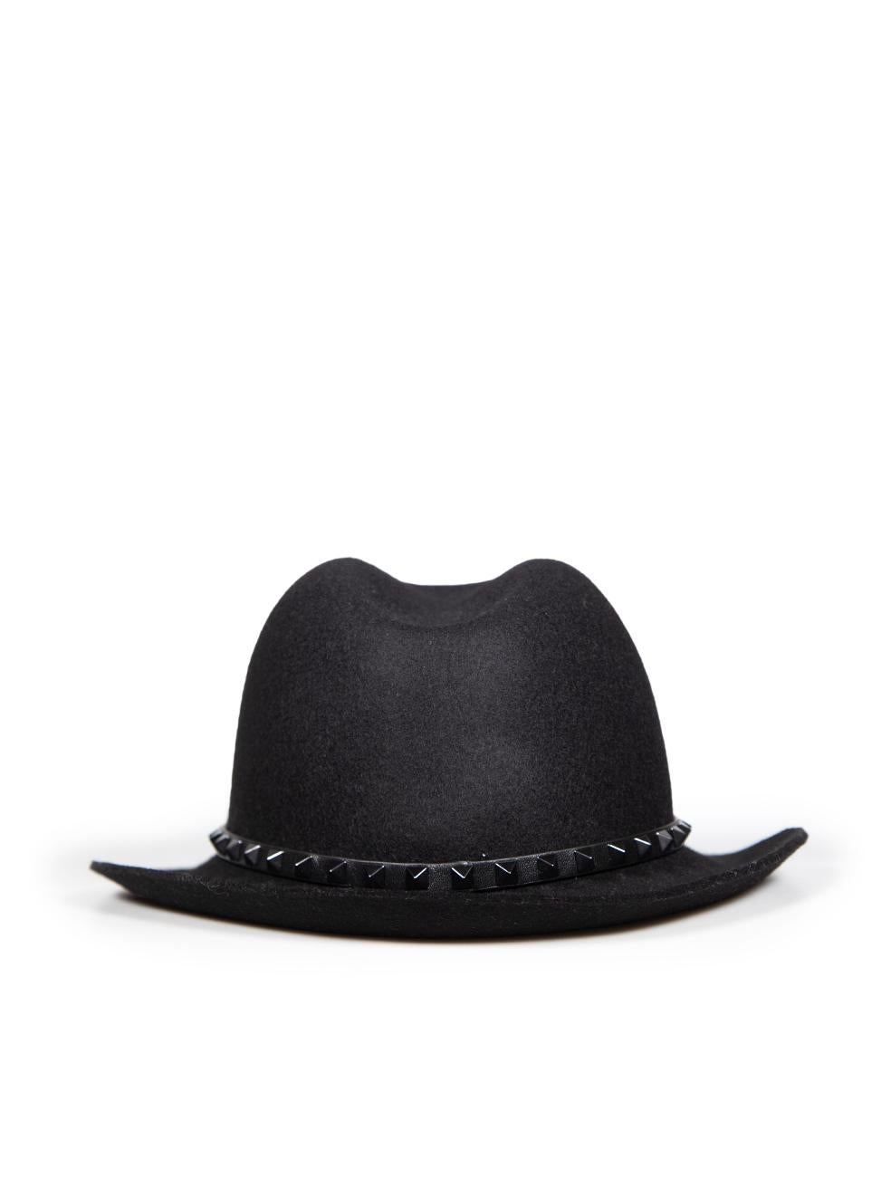 Valentino Garavani Black Wool Studded Fedora Hat In Good Condition For Sale In London, GB