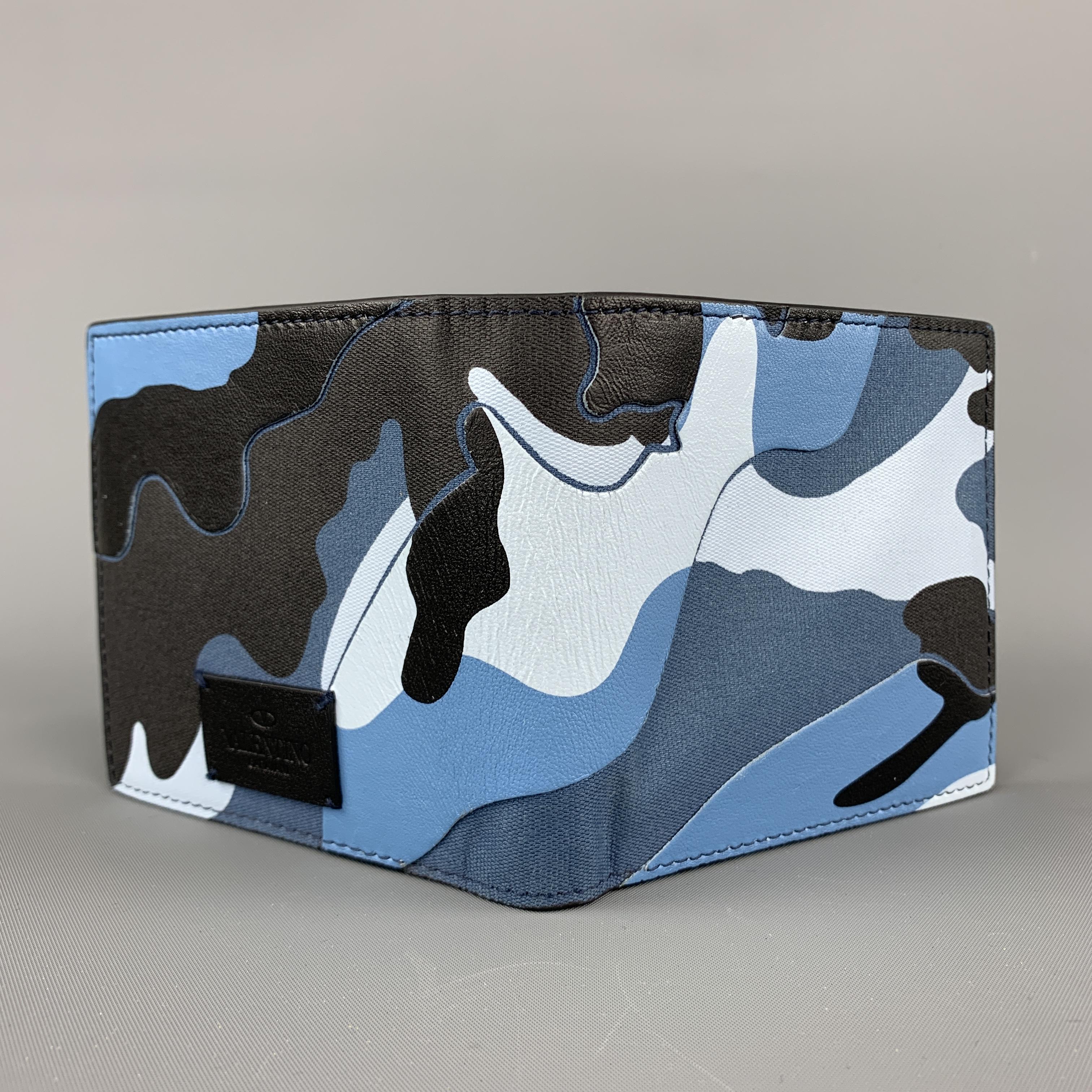 VALENTINO GARAVANI Blue Leather Camouflage Rectangle Bifold Wallet 