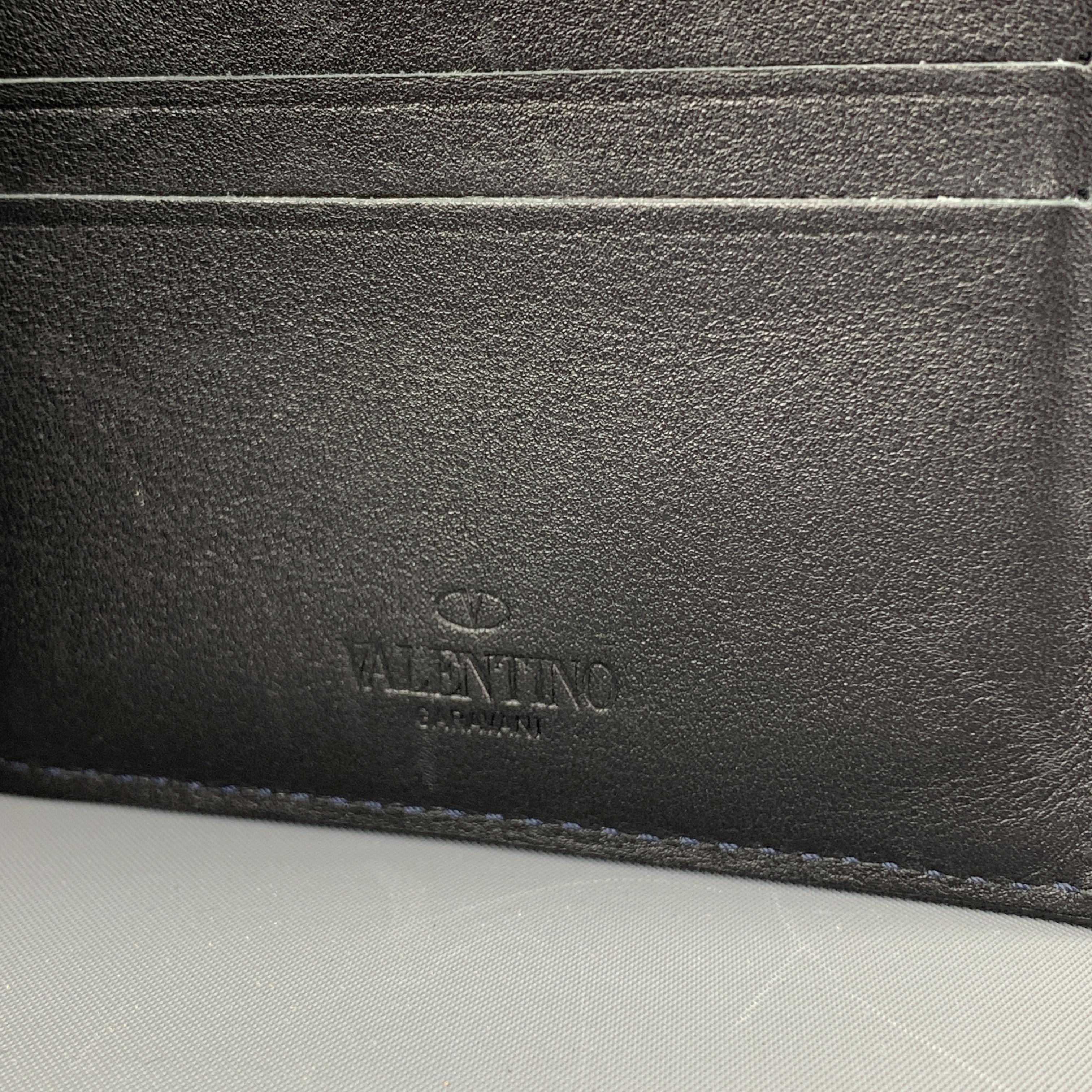 VALENTINO GARAVANI Blue Leather Camouflage Rectangle Bifold Wallet In Excellent Condition In San Francisco, CA