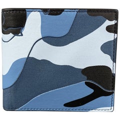 VALENTINO GARAVANI Blue Leather Camouflage Rectangle Bifold Wallet