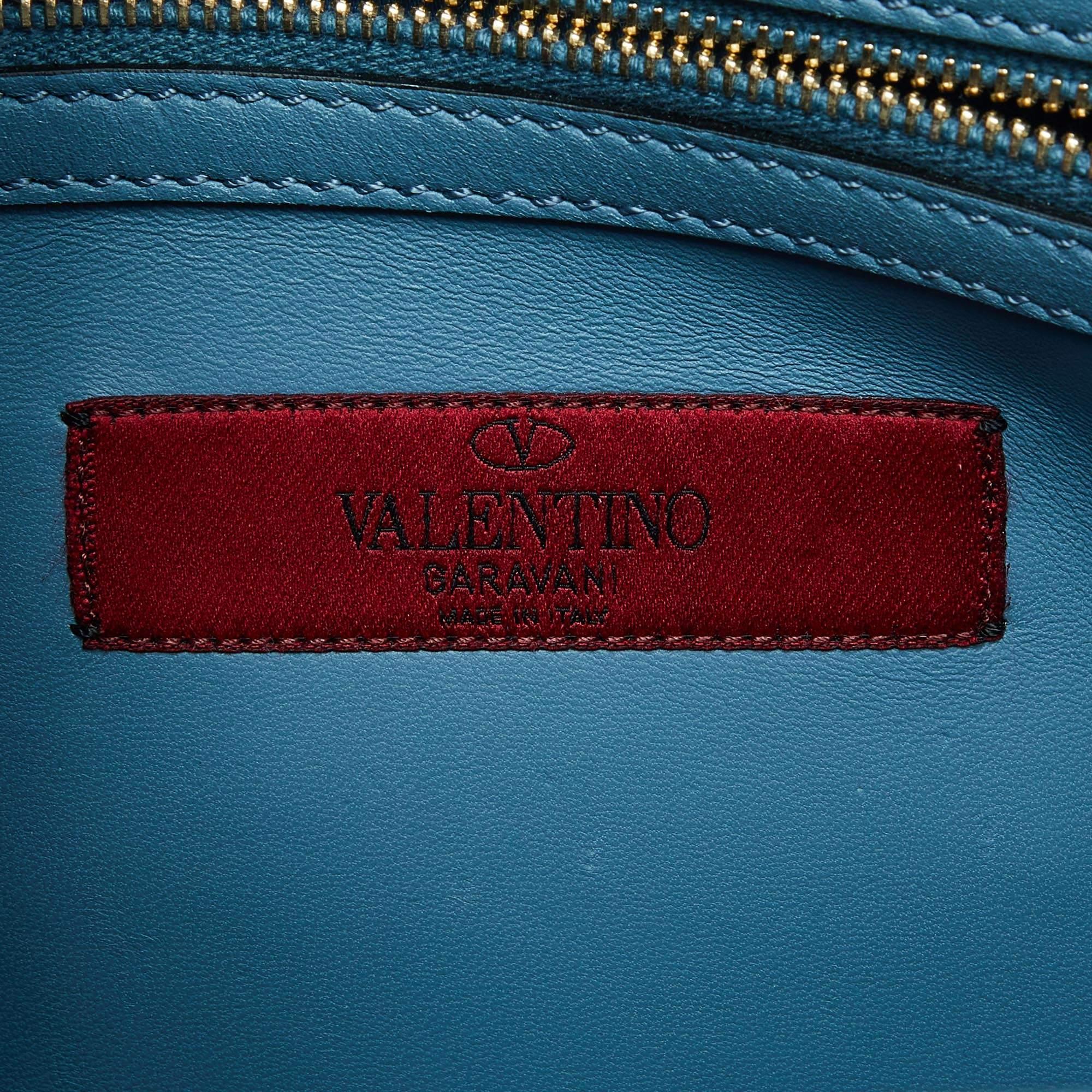 Women's Valentino Garavani Blue Leather Rockstud Flat Shoulder Bag