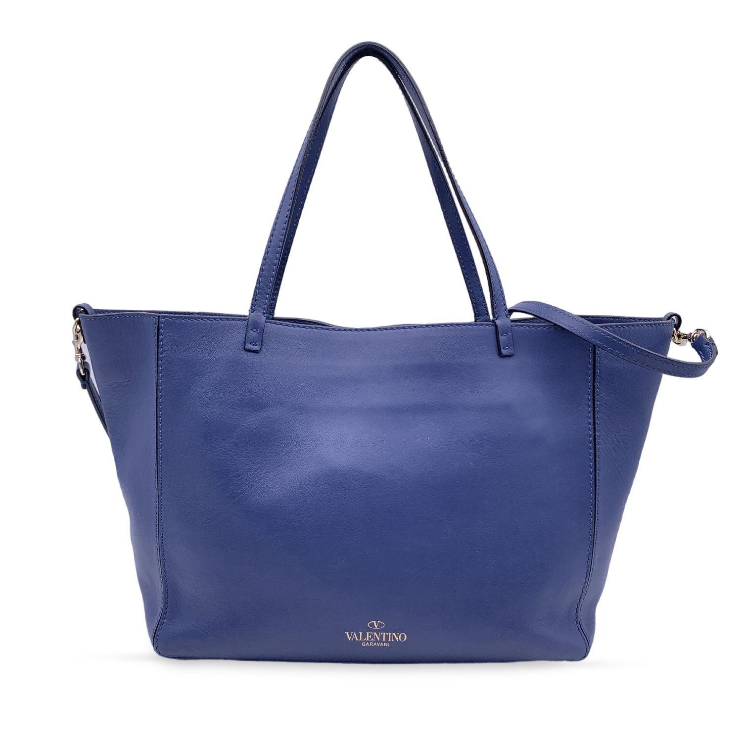 Valentino Garavani Blue Leather Rockstud Tote Shoulder Bag In Excellent Condition For Sale In Rome, Rome