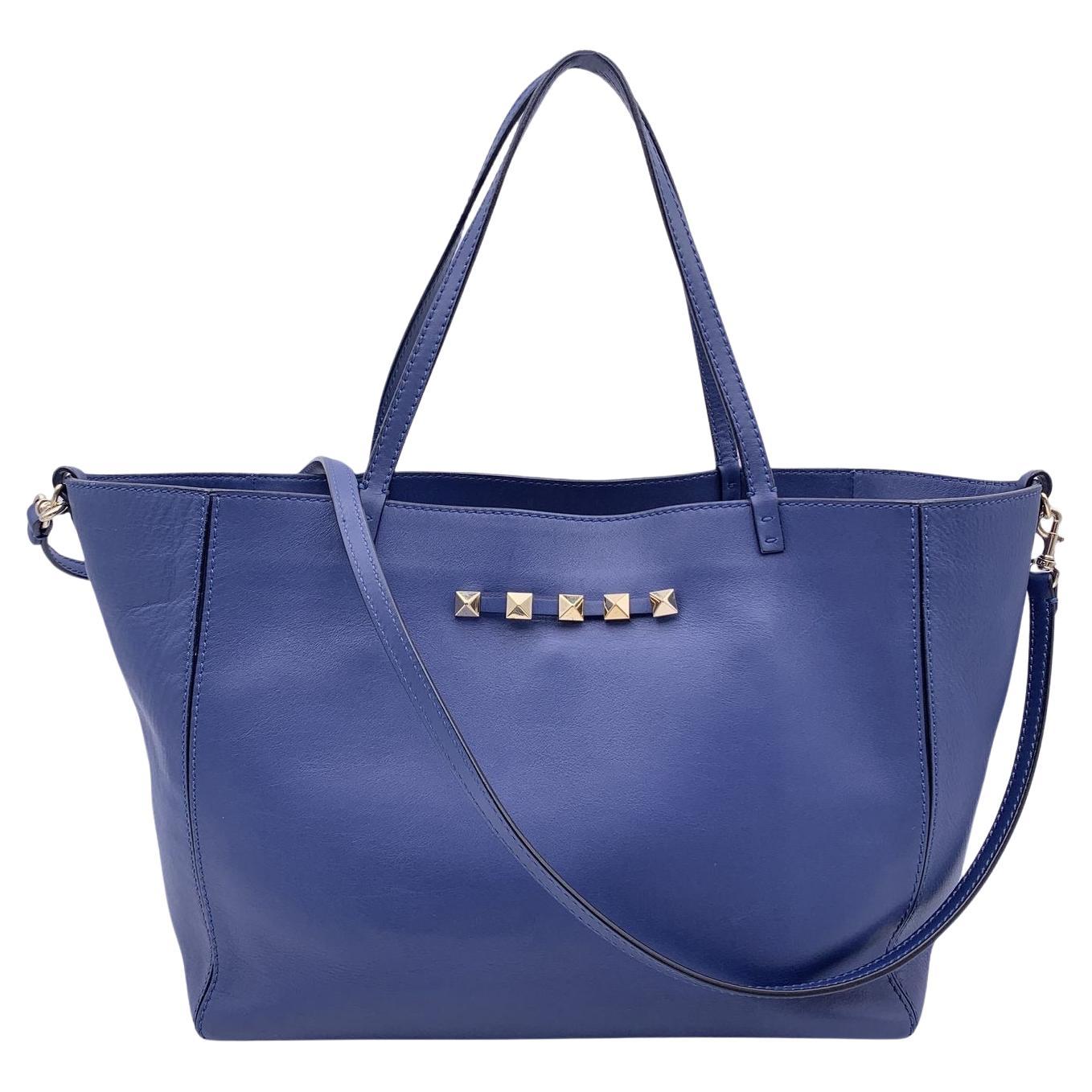 Valentino Garavani Blue Leather Rockstud Tote Shoulder Bag For Sale