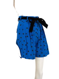 Valentino Garavani Blue Silk Heart Print Shorts Size XXS