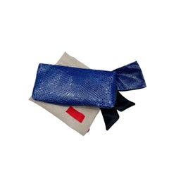 Valentino Garavani Blue Snakeskin Clutch Bow Bag
