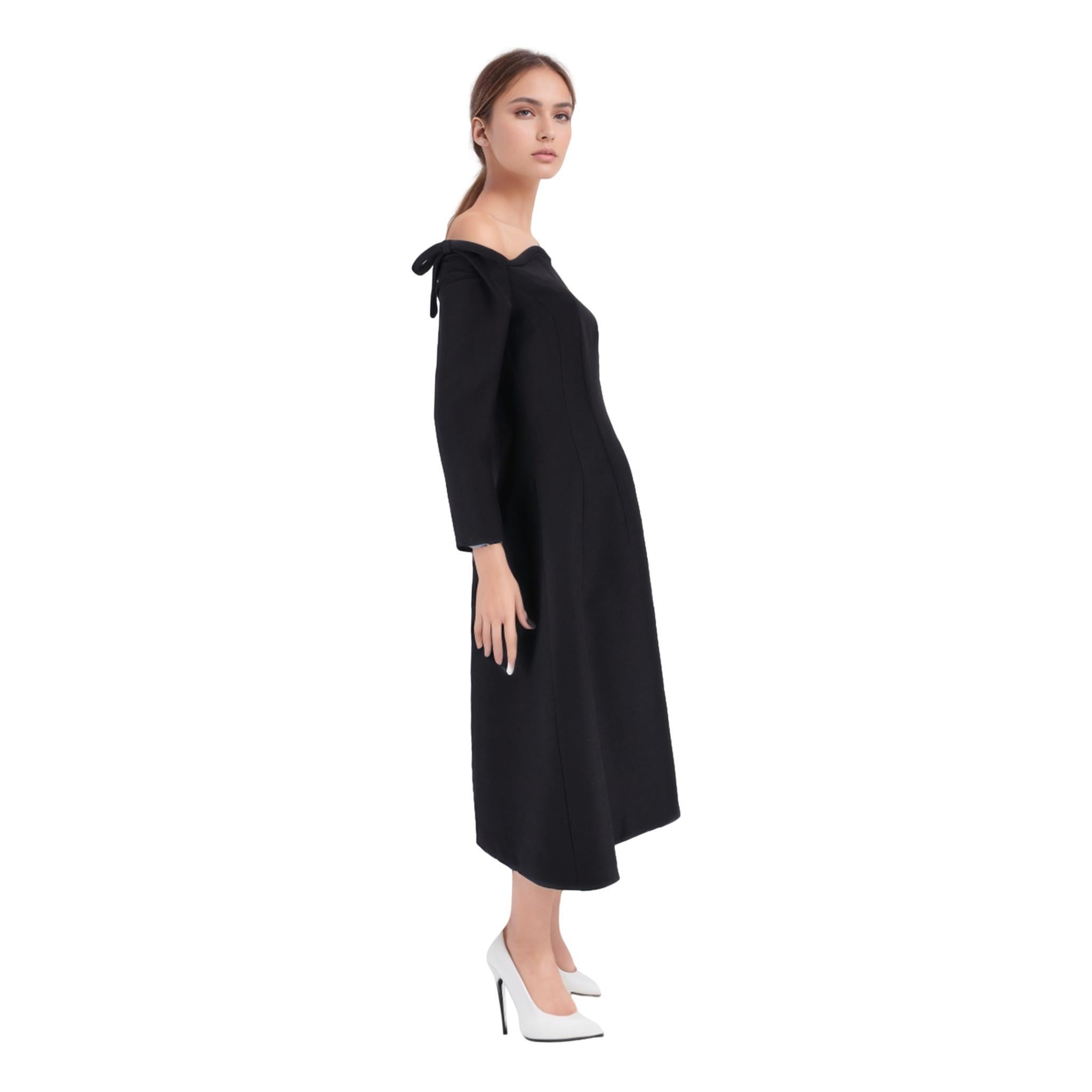Black Valentino Garavani Bow-Detail Off-Shoulder Wool & Silk Dress