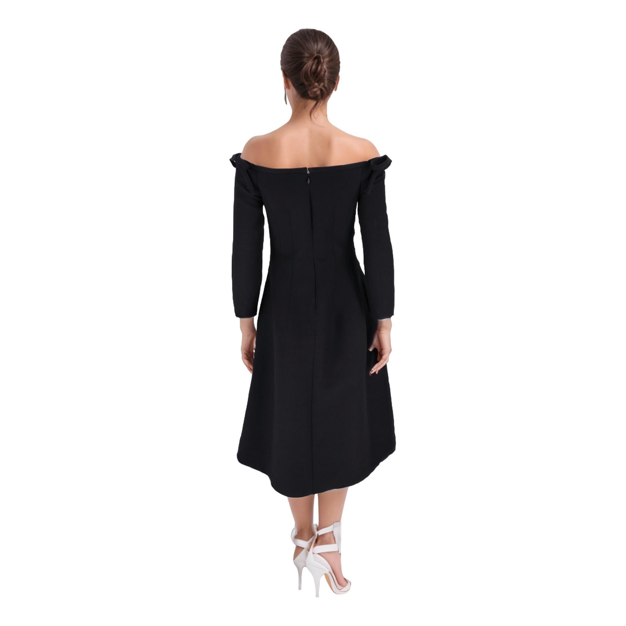 Valentino Garavani Bow-Detail Off-Shoulder Wool & Silk Dress In Excellent Condition In London, GB