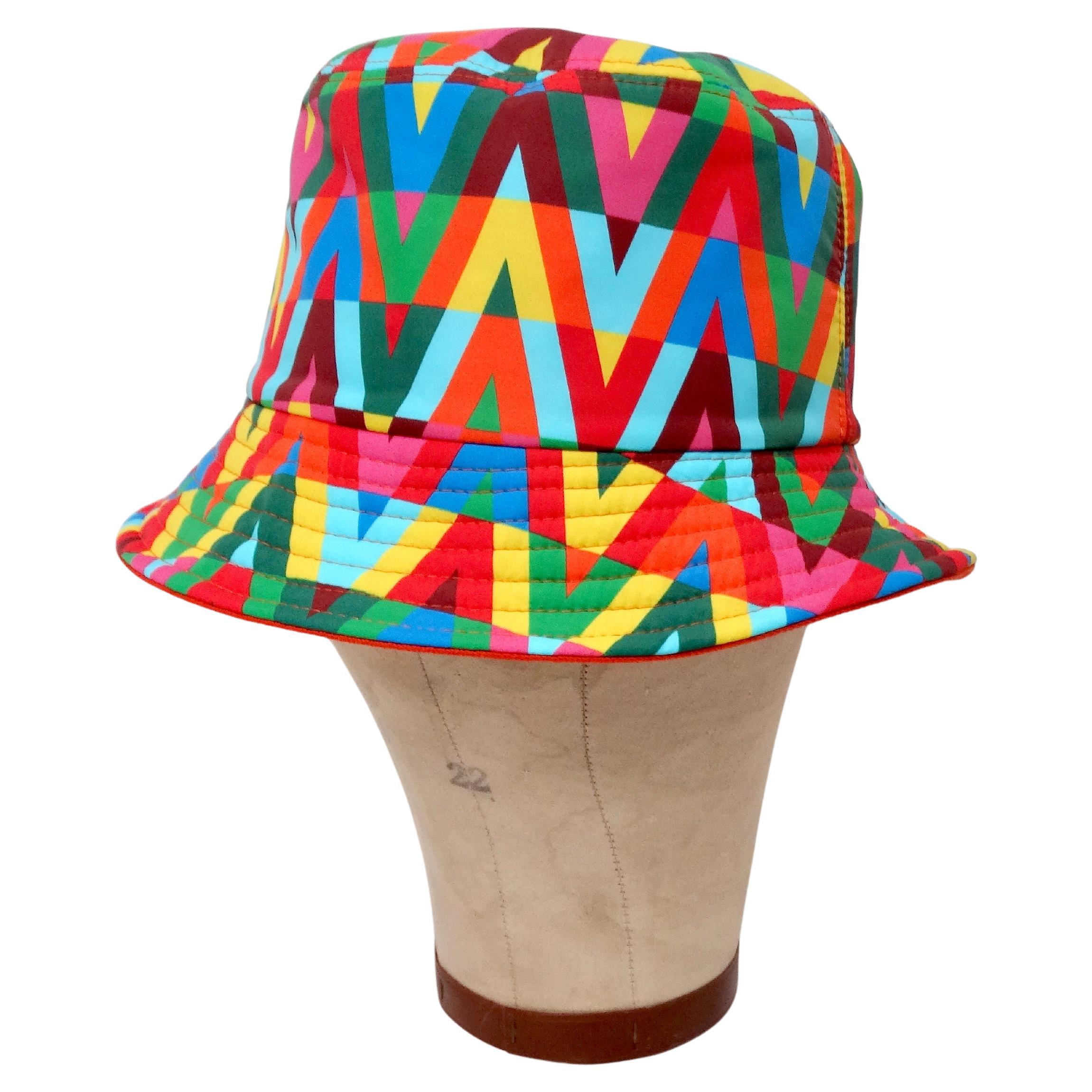 Valentino Garavani Bright Multicolor V-Print Nylon Bucket Hat For Sale