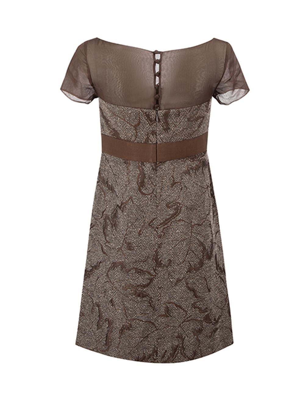 Valentino Garavani Brown Schleife Detail Kurzarm Kleid Größe M (Grau) im Angebot