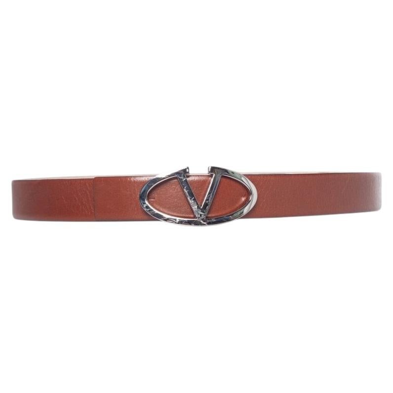 Pre-owned Valentino Garavani , Brown Leather V Buckle Belt