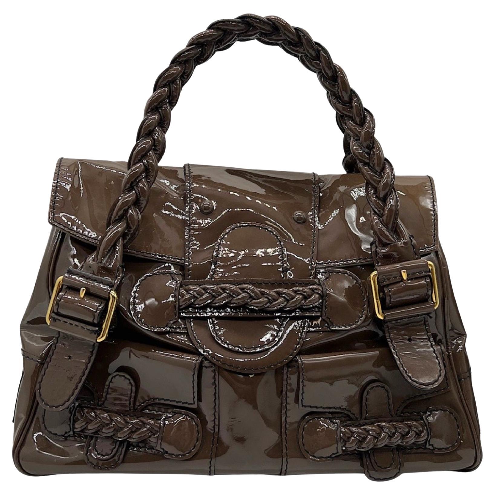 Sac cabas moyen Histoire Valentino Garavani en cuir verni marron